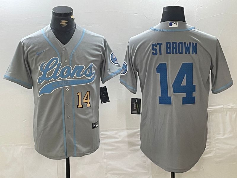 Men Detroit Lions #14 ST Brown Grey Joint Name 2024 Nike Limited NFL Jersey style 5->detroit lions->NFL Jersey